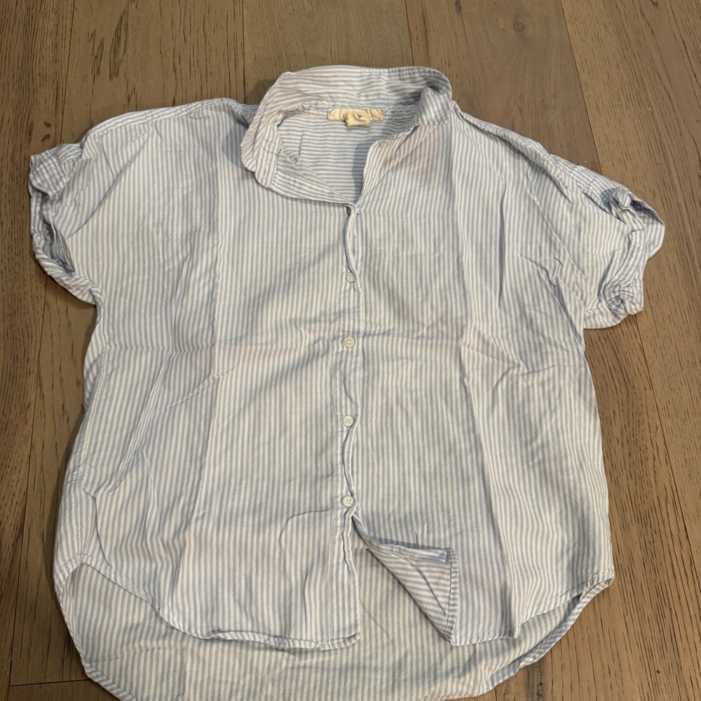 HM LOGG Blue White Striped Short Sleeve Button Down Shirt Womens Size 4 Relaxed